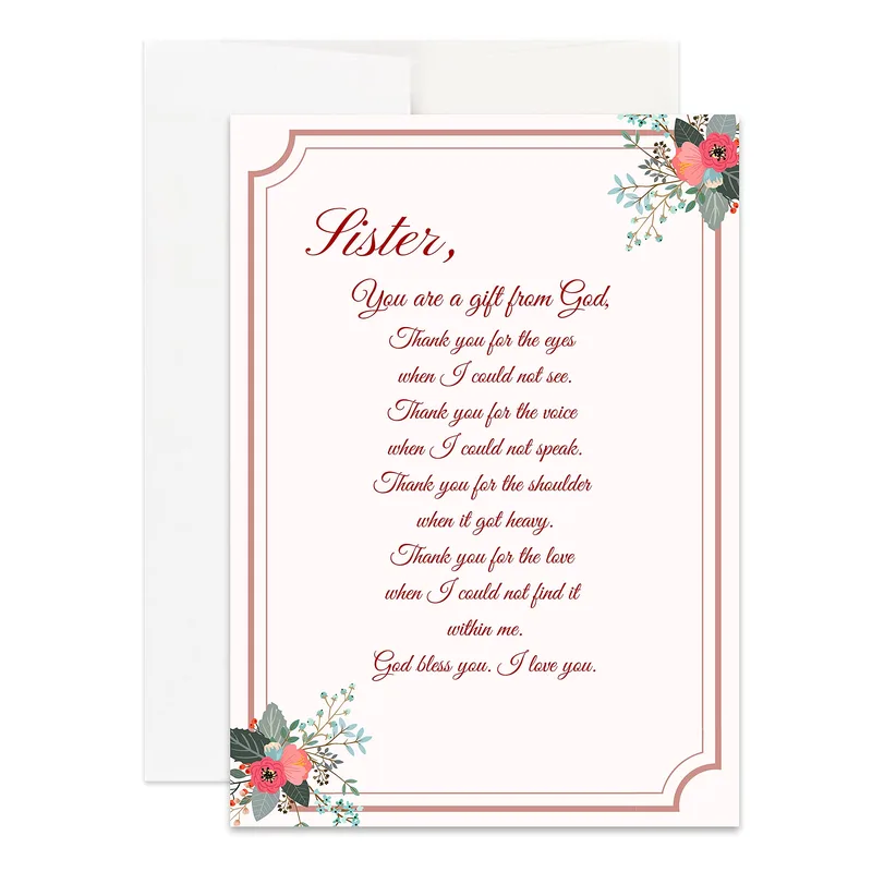 Sister Thank You Card with a Pink Floral Border