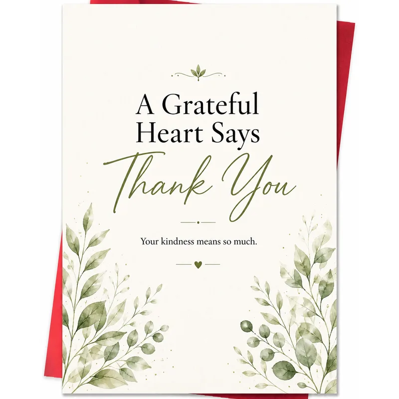 Grateful Heart Card with Green Watercolor Leaves