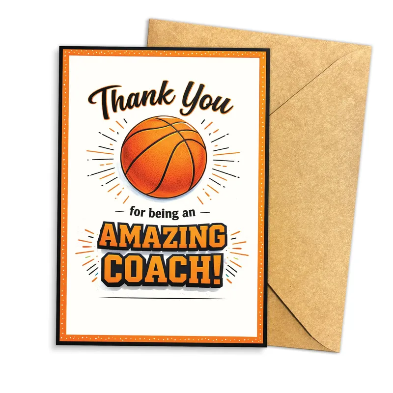 Orange Basketball Graphic Card Thanking a Coach