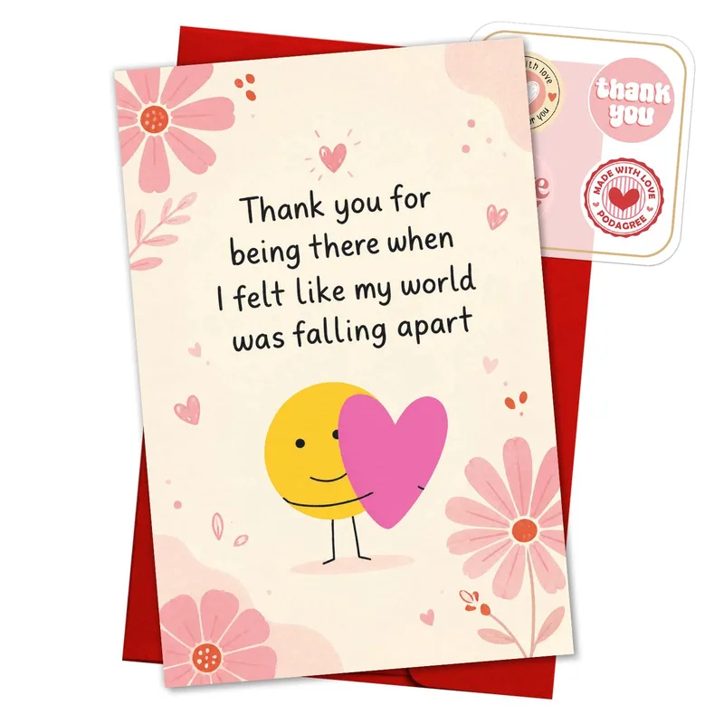 Thanks for Being There Card: A Pink Floral Smiley Heart Thank You
