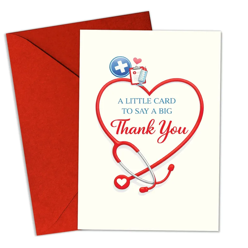 Red Stethoscope Heart Design Card for Thank You Notes