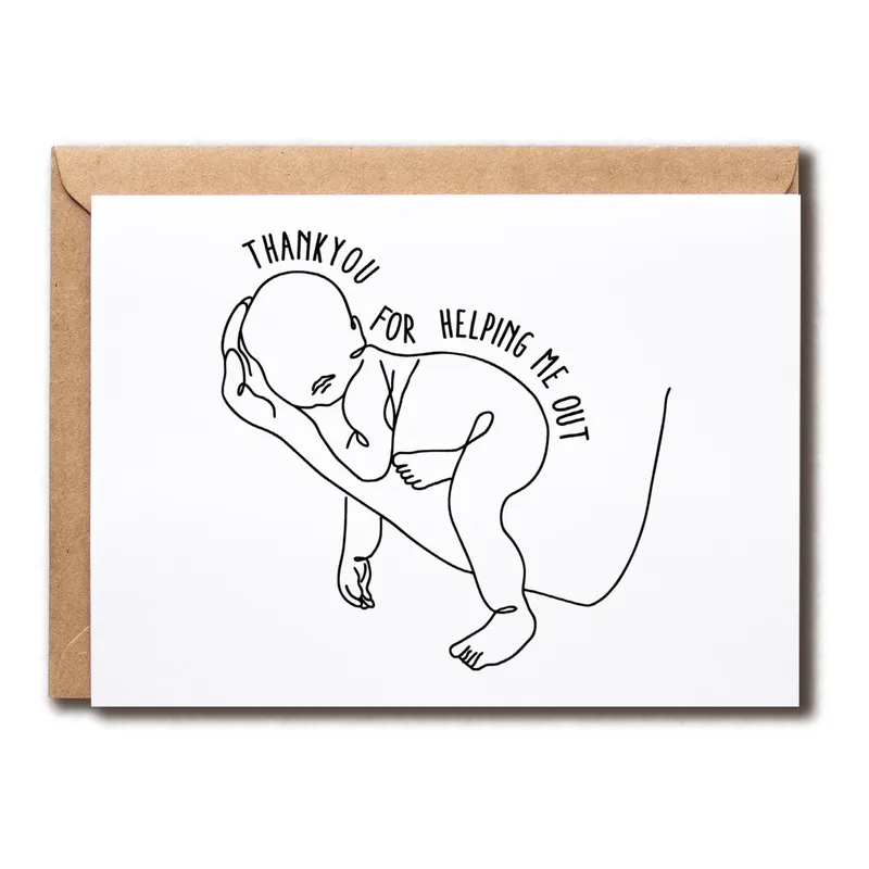Midwife Thank You Card: A Line-Art Baby Who Says It All