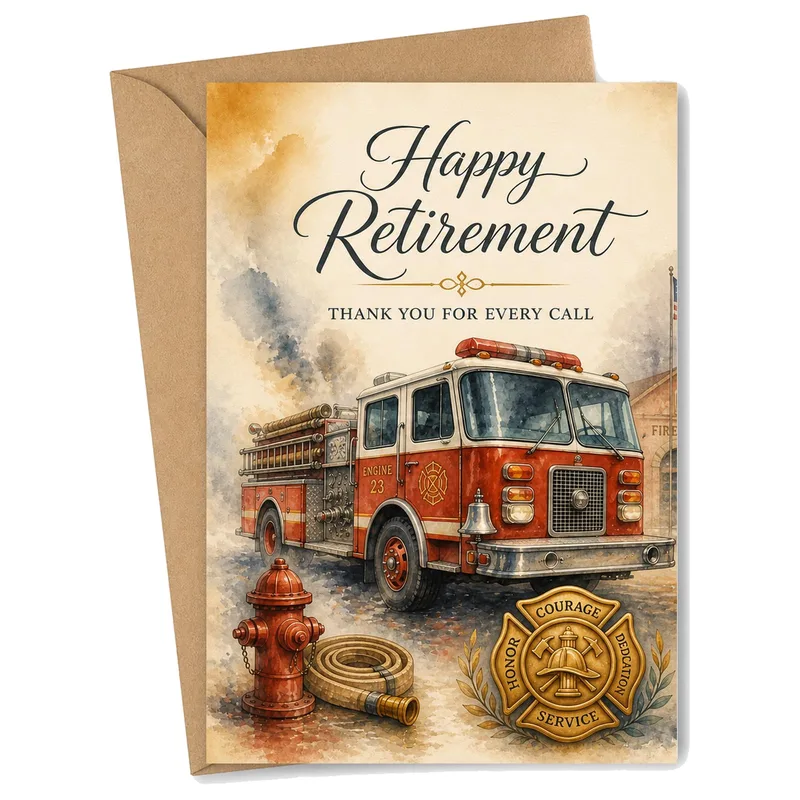Retired Firefighter Card: Happy Retirement Fire Engine Design