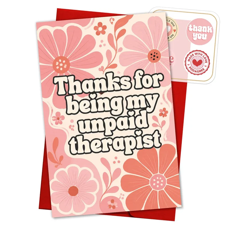 Thanks Friend Therapist Card: Pink Floral Humor