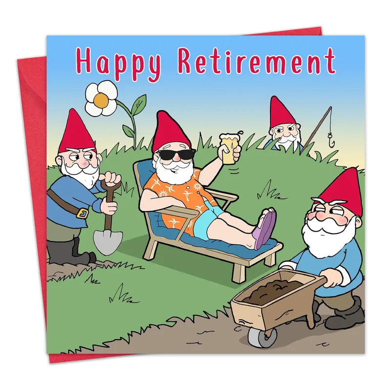 Retired Gnome Card: Happy Retirement Cartoon Gnomes