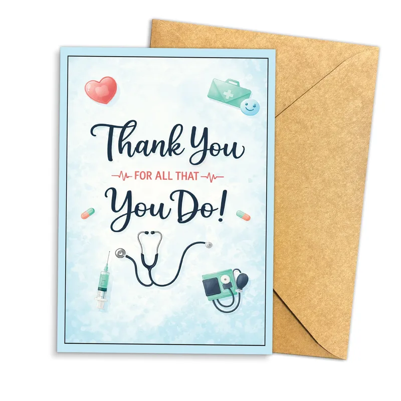 Light Blue Medical Icons Card for Healthcare Appreciation