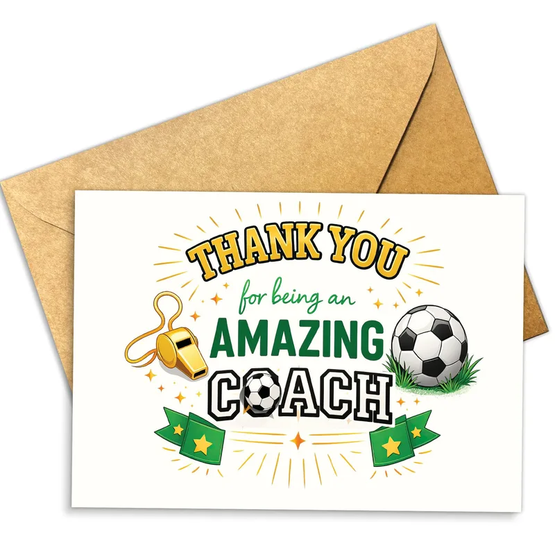Soccer Ball Gold Whistle Card: Thank You, Amazing Coach
