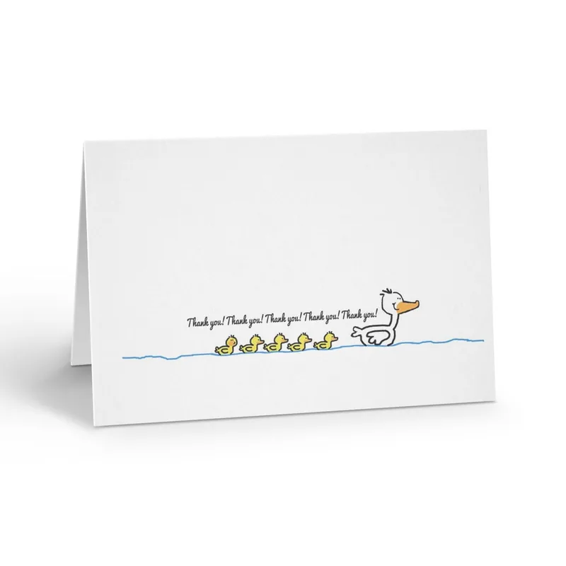 Mama Duck Thank You Card – Ducklings following mother duck with Thank you repeated – Greeting Card in black