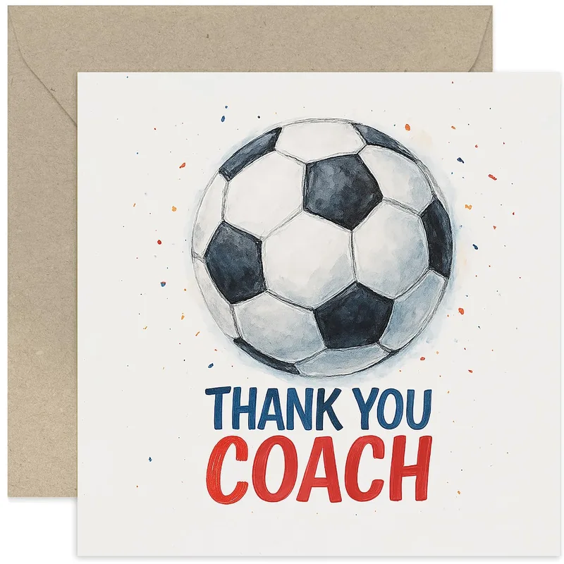 Soccer Ball Thank You Card for Your Coach, Watercolor Style