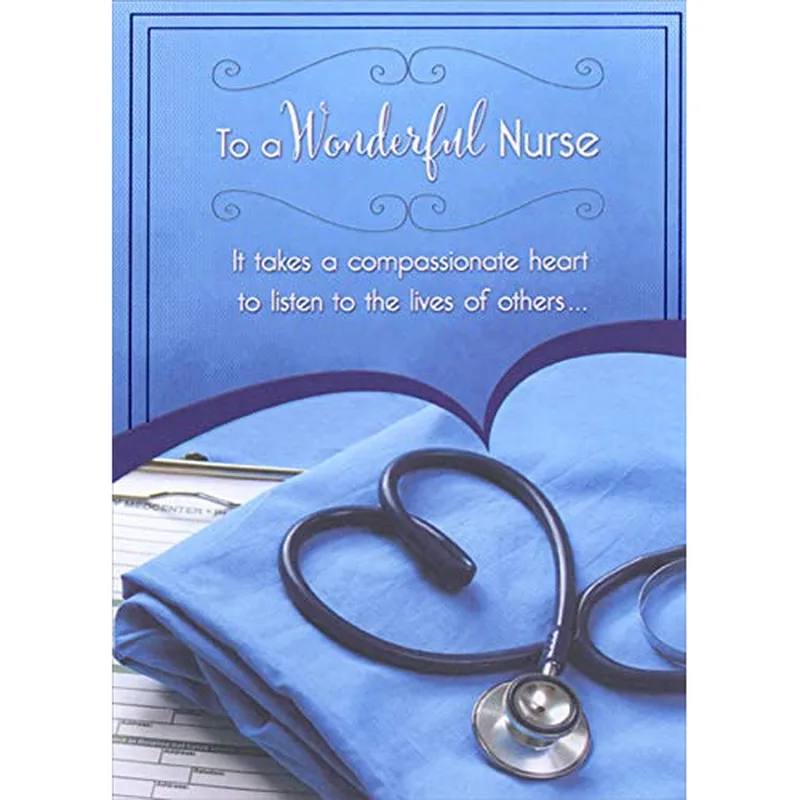 Compassionate Nurse Card: Blue Heart Stethoscope Design