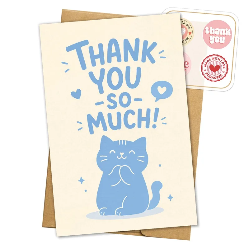 Blue Cartoon Cat Card: A Thank You So Much Greeting