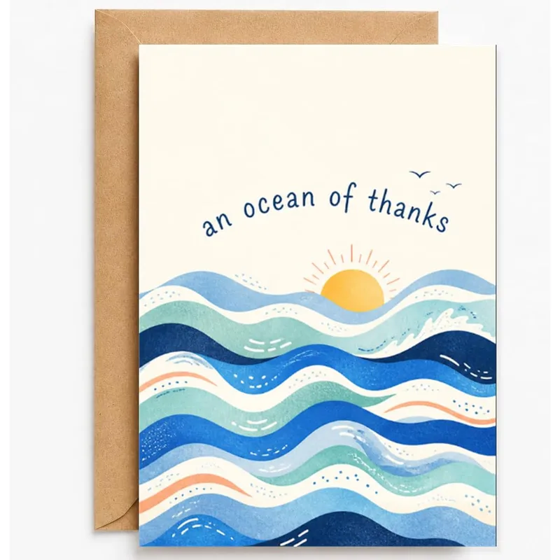 Ocean Thank You Card: an ocean of thanks with rolling blue waves