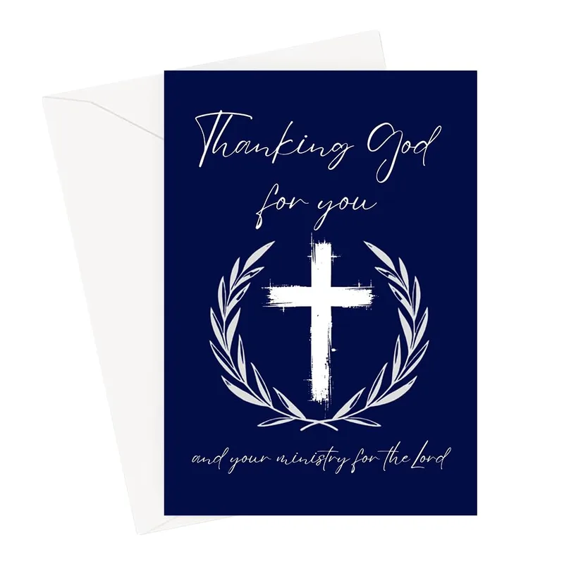 Thank You Ministry Card: Navy Cross Wreath Design