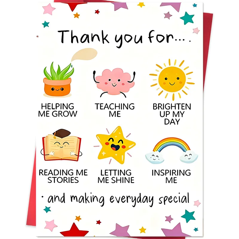 Cute Cartoon Icons Pastel Card: A Thank You With Six Little Pictures