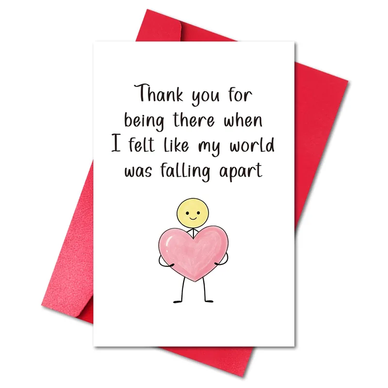 Pink Heart Stick Figure Card – Greeting Card in black