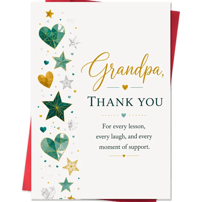 Thank You Grandpa Card with Green and Gold Hearts