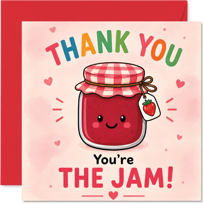 Thank You Jam Card: A Cheery Strawberry Jar Says You're The Jam
