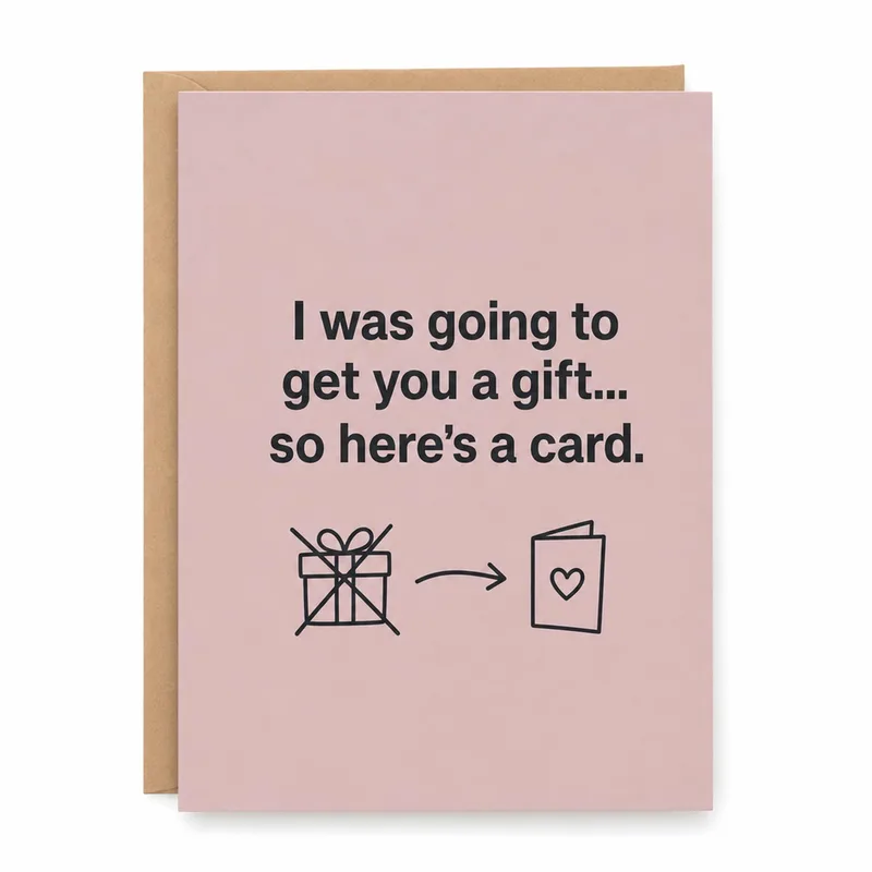 Excuse for No Gift Card: Pink Card With a Crossed-Out Gift