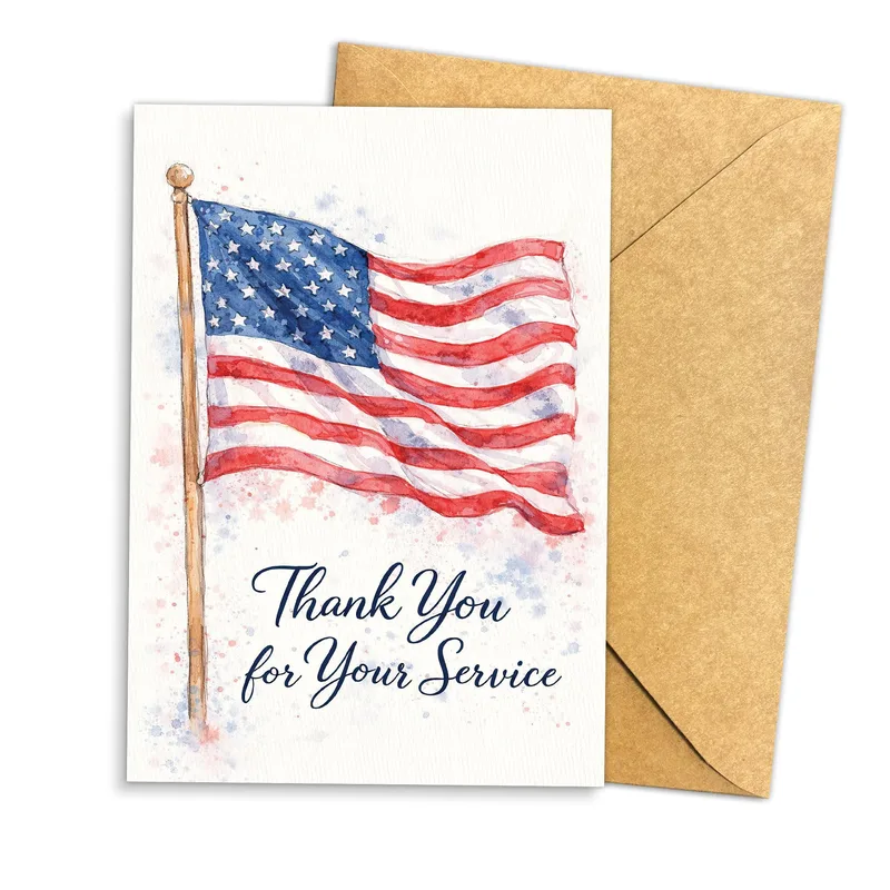 American Flag Thank You Card for Service Members and Veterans