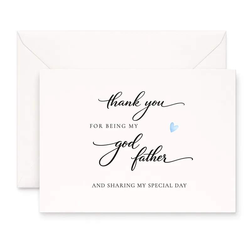 Godfather Thank You Card with a Blue Heart Script Design