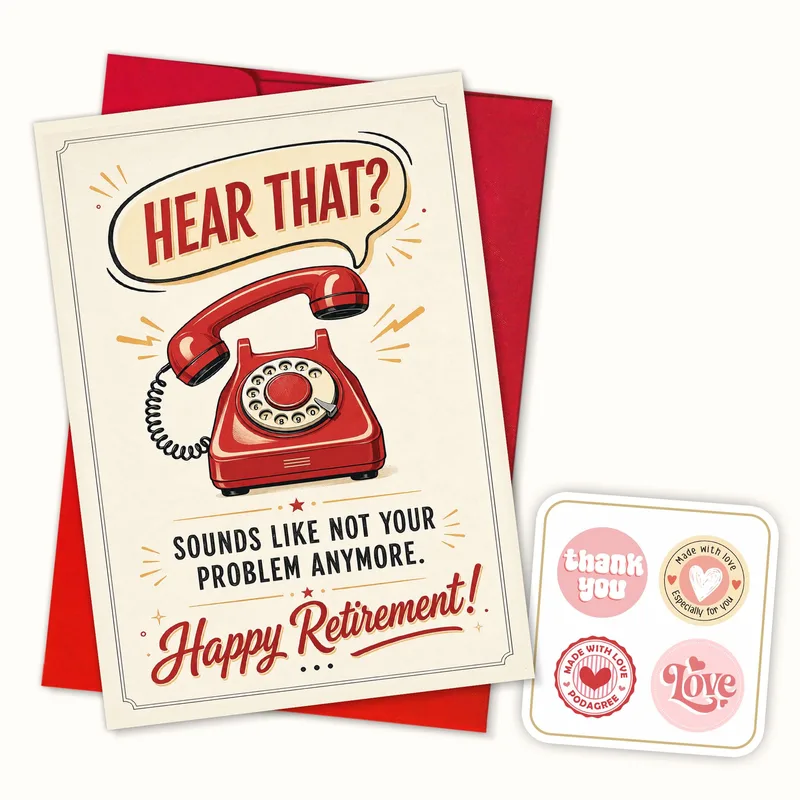 Red Vintage Telephone Card for a Happy Retirement
