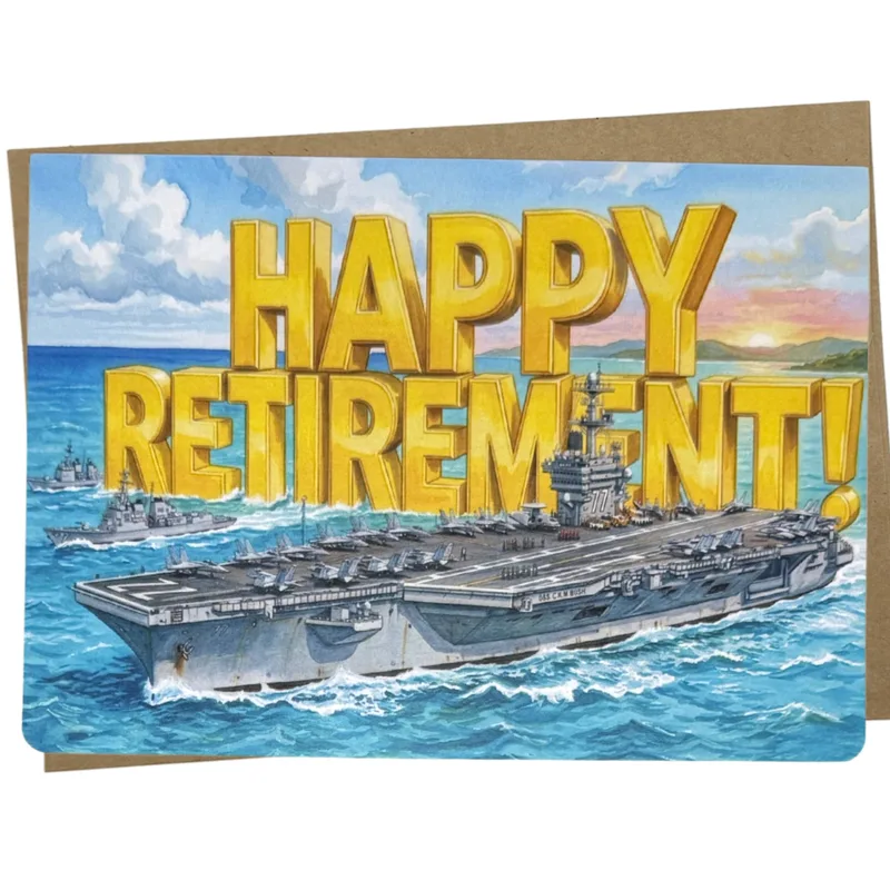 Navy Retirement Card with a Carrier at Sea
