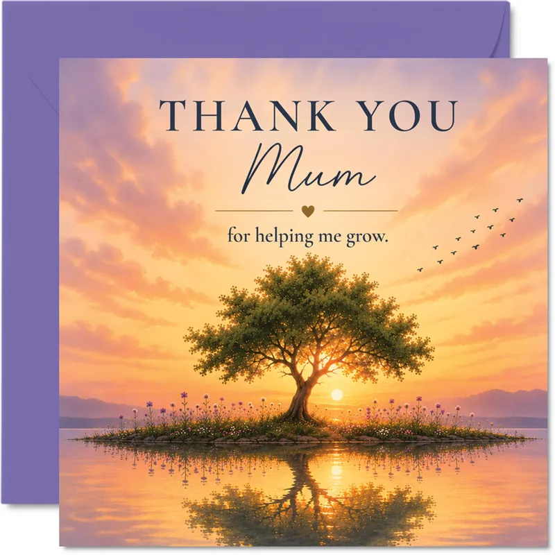 Thank You Mum Card: A Sunset Tree Thank You