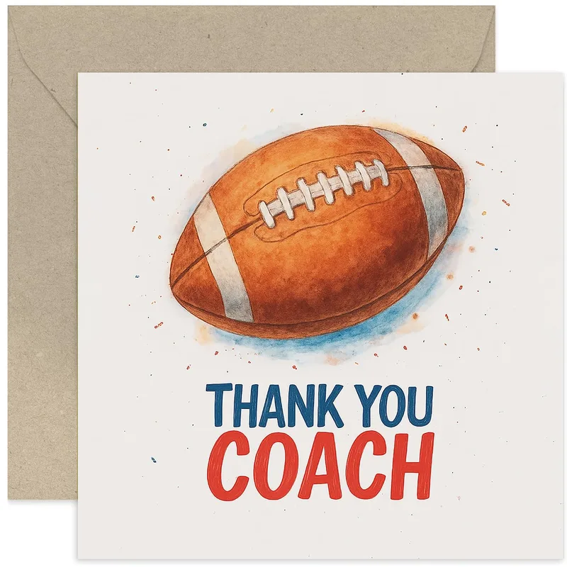 Watercolor Football Illustration Card: Thank You Coach
