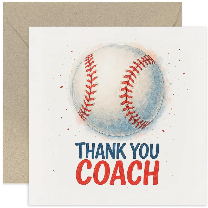 Little League Coach Card: Watercolor Baseball Thank You Note