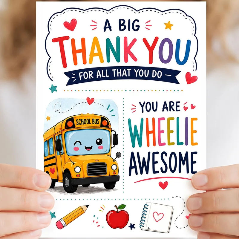 Cartoon School Bus Card for Thanking Your Driver