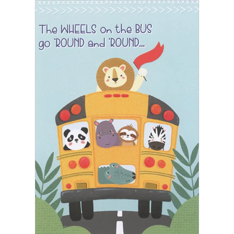 Animal Safari Bus Card: Wheels Go Round and Round
