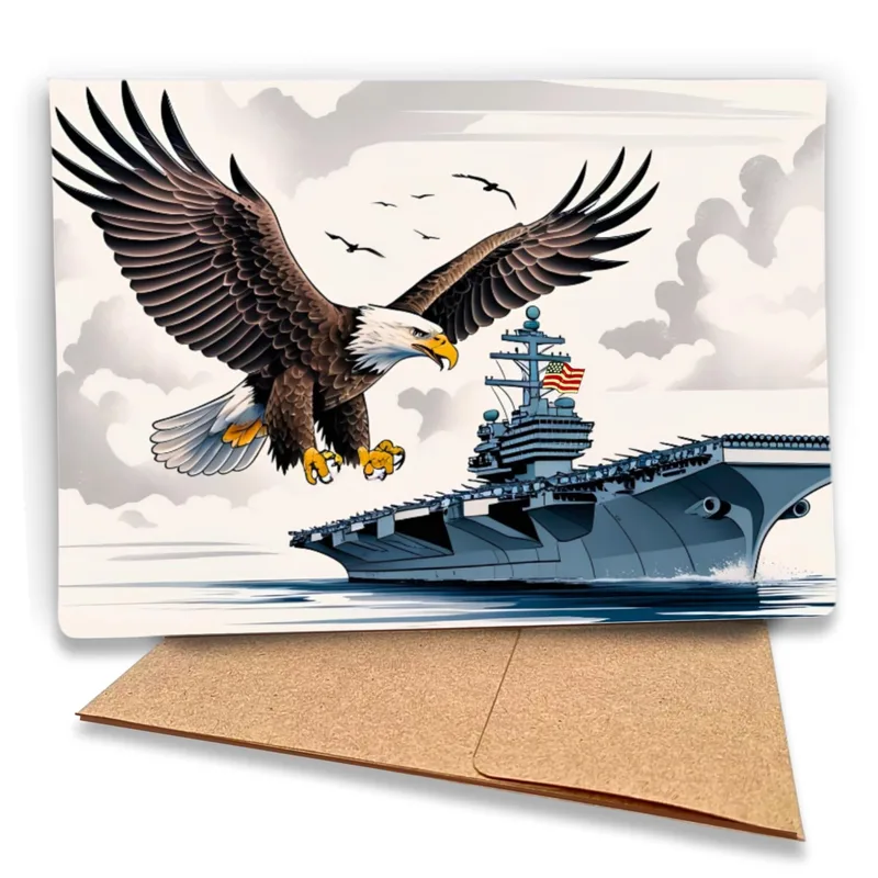 Navy Veteran Card: An Eagle Soaring Over a Carrier