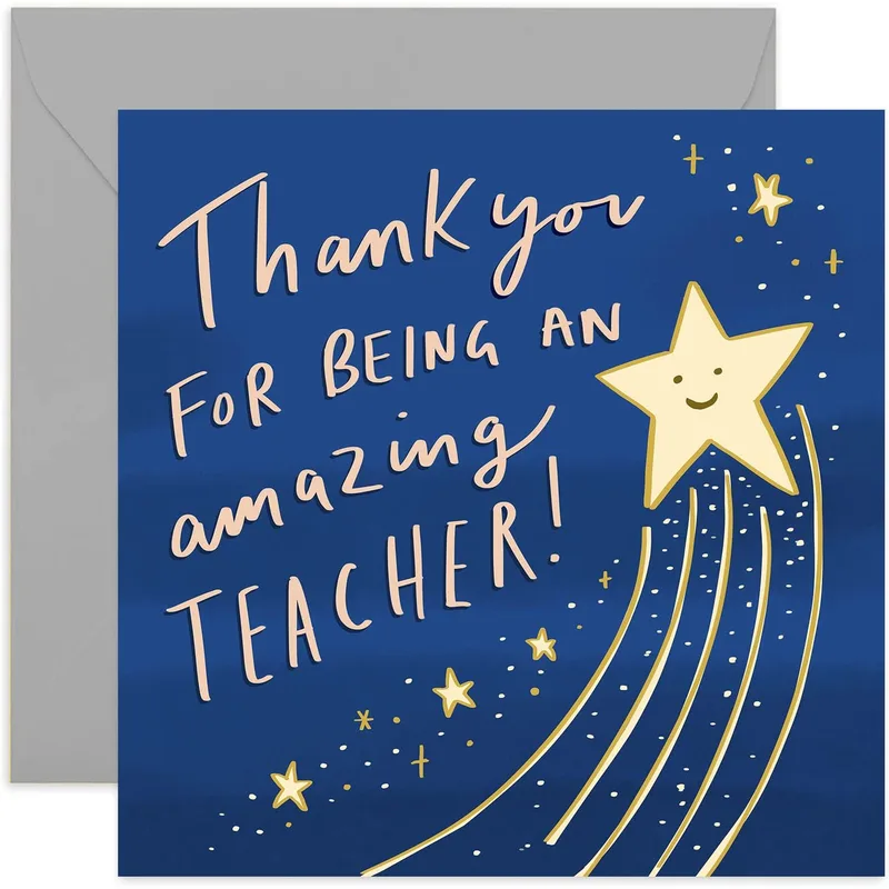 Gold Smiling Star Card Thank You Amazing Teacher