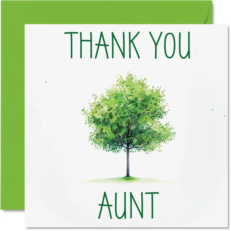 Aunt Thank You Card with Green Watercolor Tree Design
