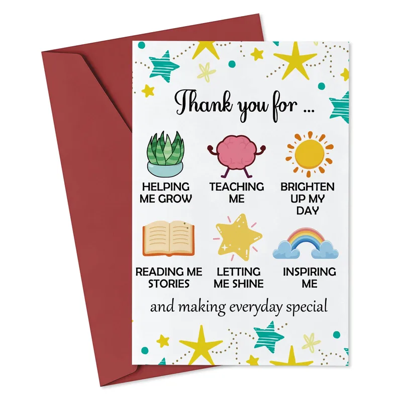 Colorful Cartoon Icons Stars Card Thank You Note for Educators