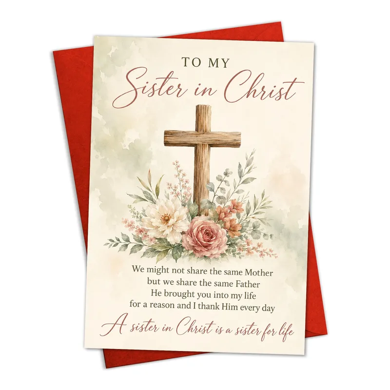 Sister in Christ Card featuring a watercolor cross