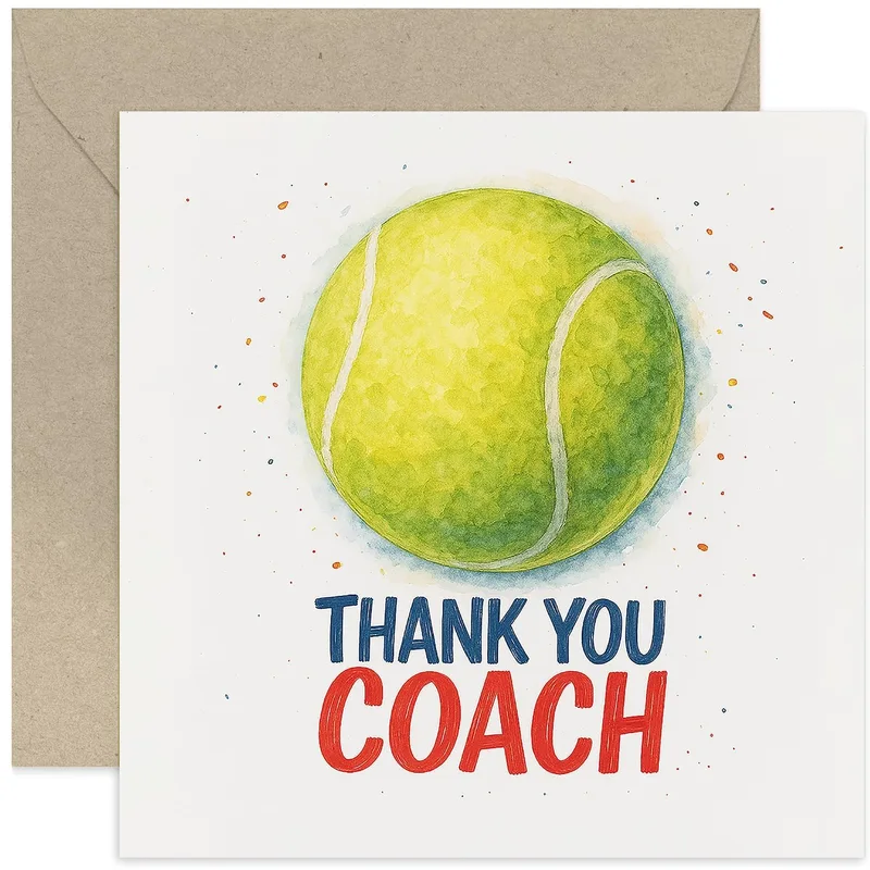 Watercolor Tennis Ball Card for Grateful Athletes and Mentors