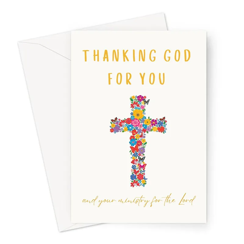 Floral Cross Design Card Celebrating Ministry with Floral Art