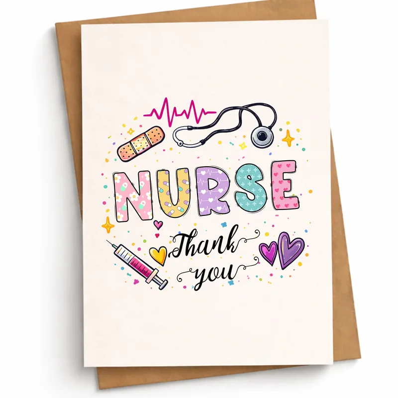 Colorful Medical Icons Card for Nurse Appreciation and Gratitude