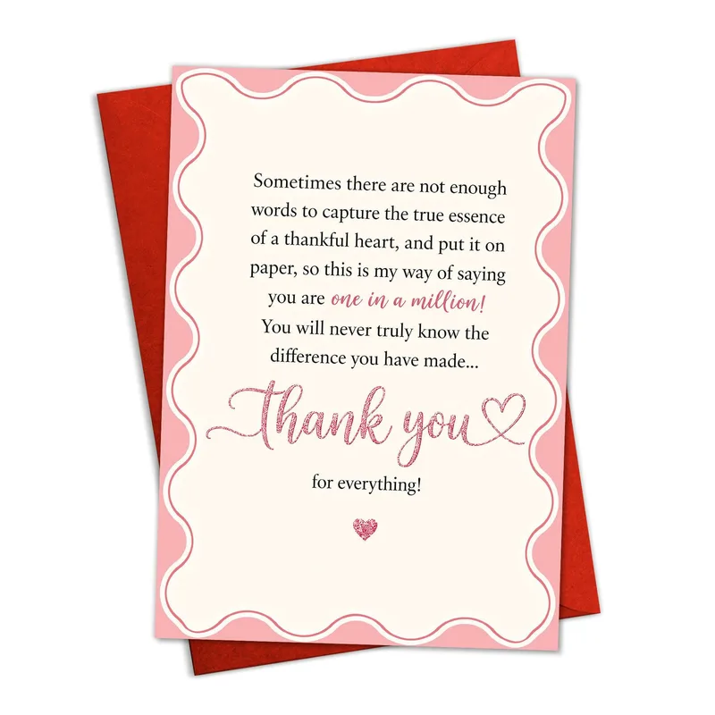 Pink Scalloped Border Script Card for Deeply Thankful Moments