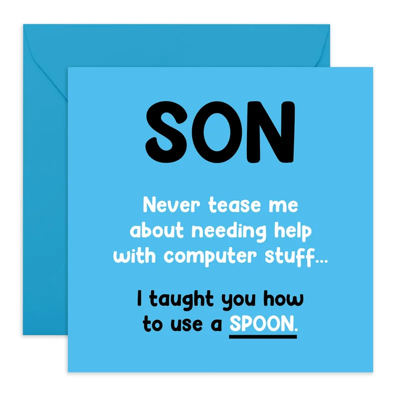 Blue Background Bold Text Card for the Tech-Savvy Son