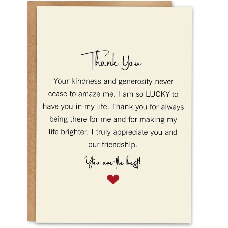 Script Red Heart Friendship Card: A Thank You Note for a Lucky Friend