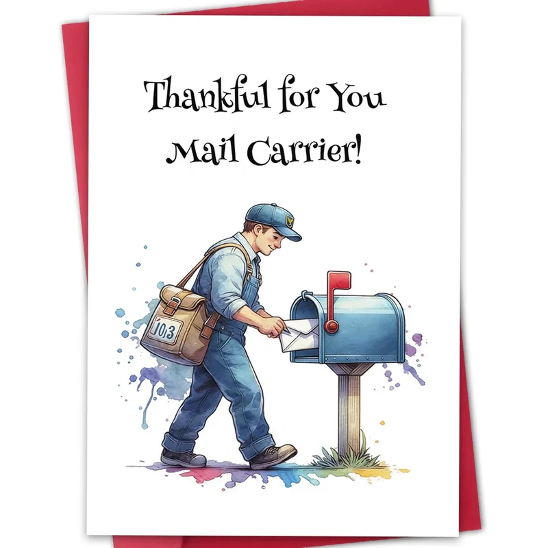 Mail Carrier Blue Thank You Card Celebrating Postal Workers