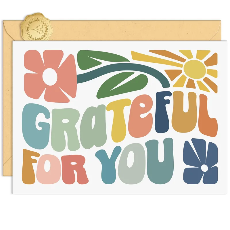 Multicolor Flowers Sun Thank You Card: Grateful For You Design