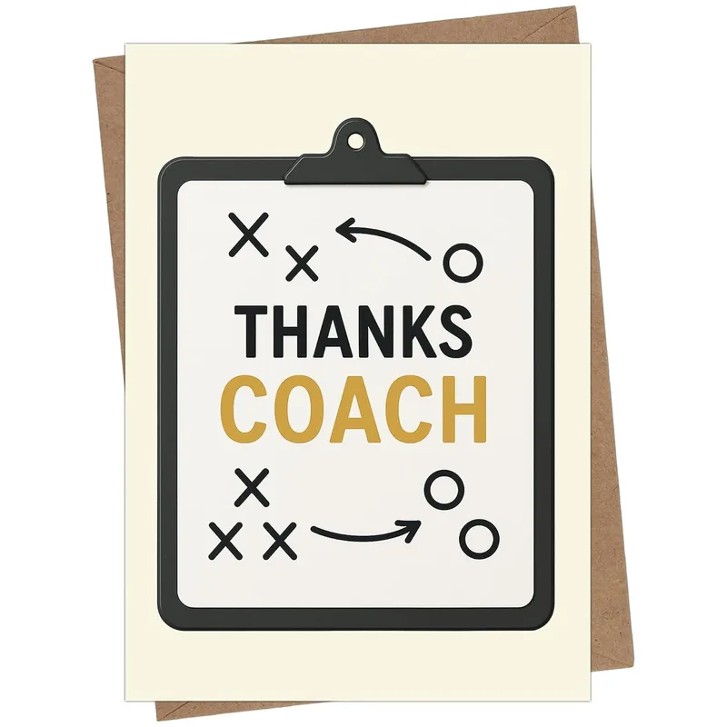 Black Gold Clipboard Thank You Card for Sports Mentors