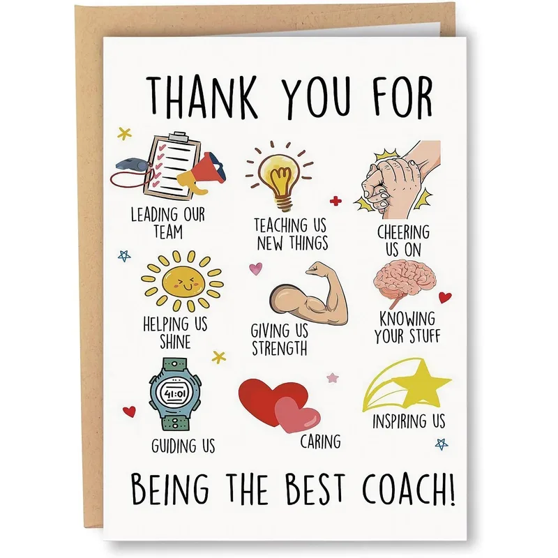 Colorful Icons Thank You Card for the Best Coach Ever