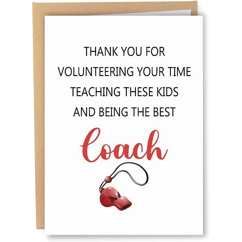 Red Cursive Whistle Thank You Card for Volunteer Coaches