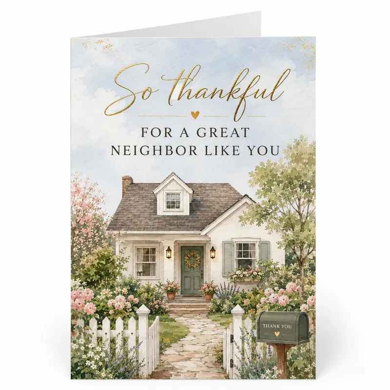 Cottage White Picket Thank You Card for Neighbor Appreciation