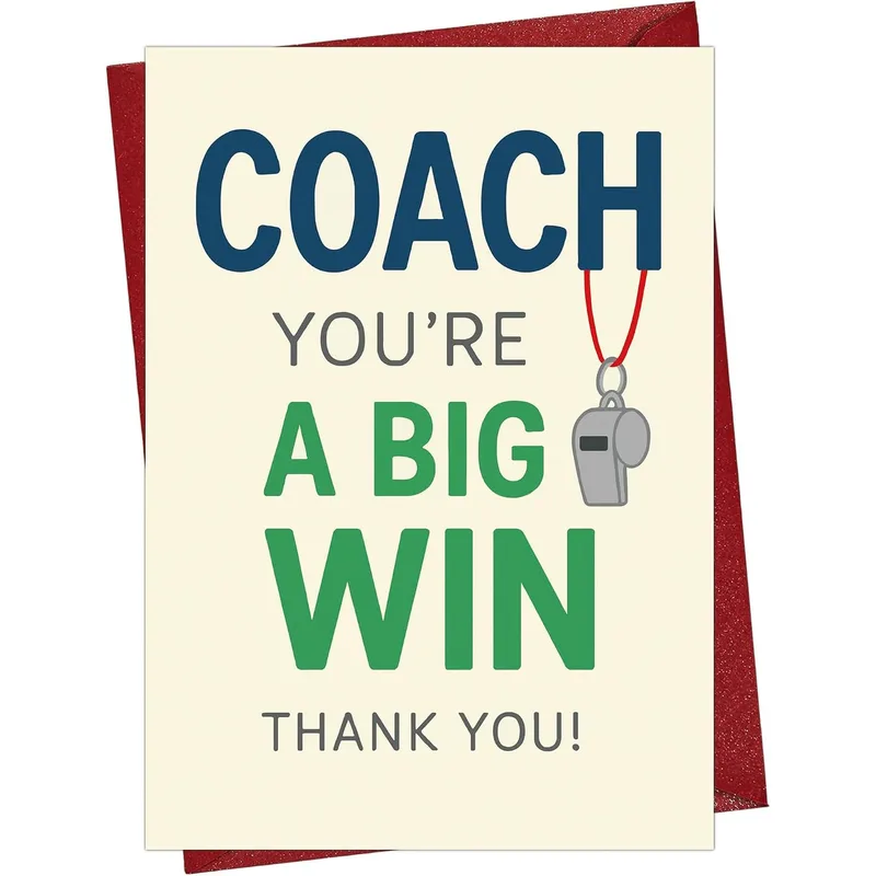 Typographic Whistle Thank You Card Celebrates a Coach Who Is a Big Win