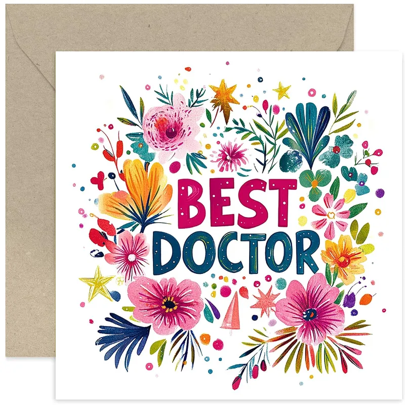 Colorful Floral Arrangement Thank You Card for the Best Doctor